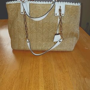 Michael Kors Straw & Leather Shoulder Bag
